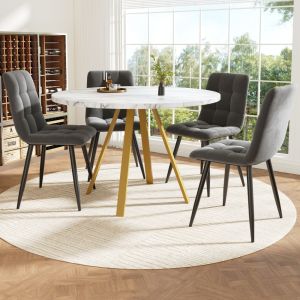Conjunto de mesa y sillas mdf dorado 5 piezas 4 sillas tapizadas