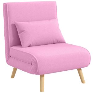 Sofá cama individual 72x75x85 cm lino sintético, espuma color rosa Homcom