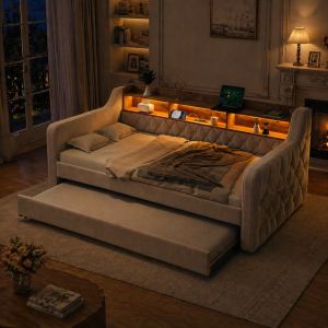 Cama diurna convertible con almacenaje 90x190cm beige