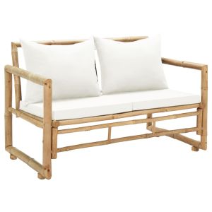 vidaXL sofá de jardín 2 plazas con cojines bambú