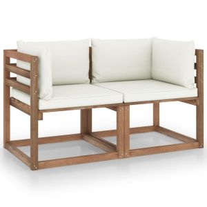 vidaXL sofá de jardín de palets de 2 plazas con cojines blancos