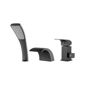 Grifo de bañera y ducha de 3 orificios, negro