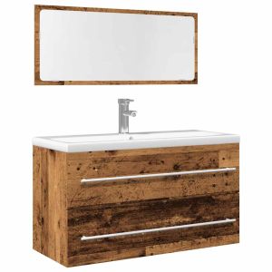 Juego de muebles de baño 2 piezas madera ingeniería envejecida esb8864