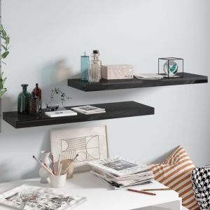 Estante flotante de pared 2 uds mdf negro brillo 80x23,5x3,8 cm