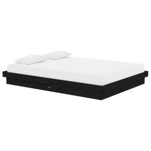 vidaXL estructura de cama doble sin colchón madera maciza negro