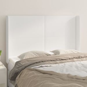 Cabecero con orejas de cuero sintético blanco 147x16x118/128 cm