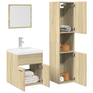 Juego de muebles de baño 4 pzas contrachapada roble sonoma