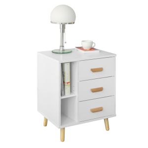 Sobuy mesita de noche moderna 3 cajones en blanco