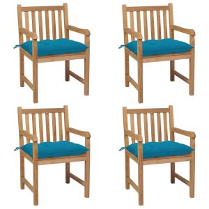 vidaXL sillas de jardín con cojines 4 uds madera de teca azul claro