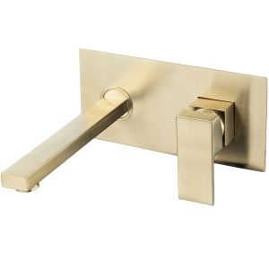 Valaz grifo de lavabo empotrado cuadrado dorado cepillado con caño de 21cm