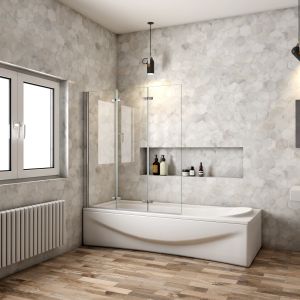 Aica mampara de bañera plegable,6mm,cromado,120x140cm,2cm ajustable
