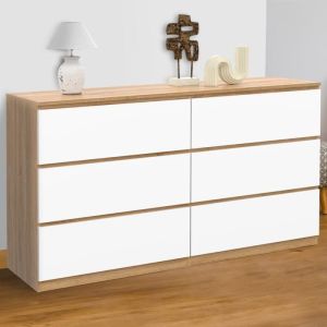 Cómoda de 6 cajones de haya blanca - 140 cm