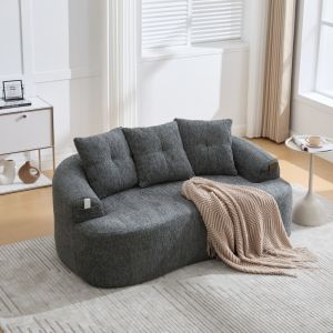 Sofá 2 plazas chenilla gris asiento profundo confort suave sin montaje