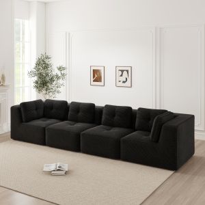 Sofá modular en l pana negro 4 plazas asiento profundo sin montaje