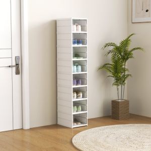 Estantería para zapatos plegable 8 niveles plástico blanco 140x26x35cm