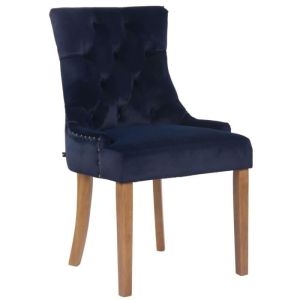 Silla de comedor de terciopelo - azul - 1 ud.