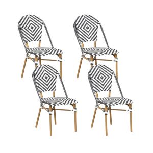 Conjunto de 4 sillas de jardín rifreddo ratán sintético negro/blanco