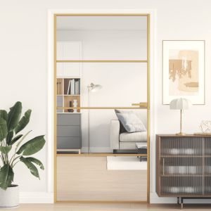 Puerta interior dorada vidrio templado aluminio 102,5x201,5 cm wef3630