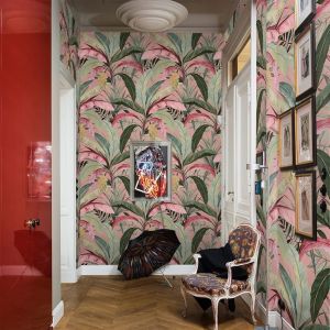Papel pintado selva tropical rosa