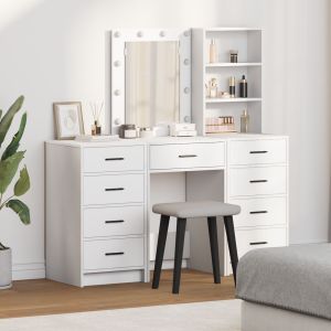 Set de tocador de 3 piezas con LED de madera elaborada blanca oif666448