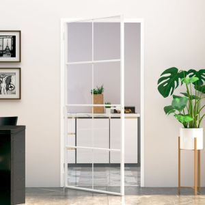 Puerta de interior vidrio templado y aluminio blanco 93x201,5cm wef4216