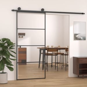 Puerta corredera aluminio y vidrio esg negra 90x205 cm esxt3734