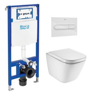 Roca duplo cisterna y pulsador pl1 bl br con inodoro susp roca the gap