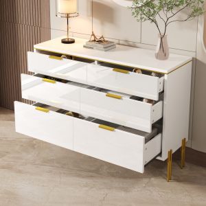Aparador salón/comedor recibidor 6 cajones blanco+dorado 85,5x120x40cm