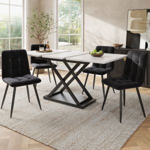 Conjunto de mesa y sillas mdf blanco negro extensible 4 sillas terciopelo