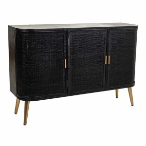 Aparador de madera y rejilla lacado negro 118x37x80