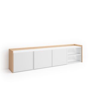 Mueble tv, 207x35x50cm, blanco y roble soft, LED rf4829