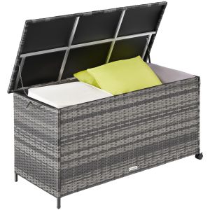 Tectake caja almacenaje polirratán aluminio, ruedas, tapa, gris