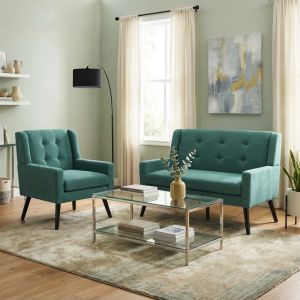 Conjunto sillones tapizados verde 2 piezas individual y doble