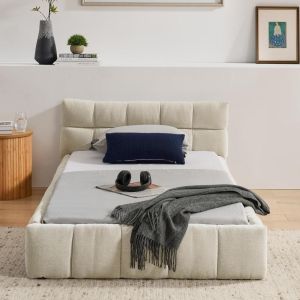 Cama infantil 90x200cm chenille estructura madera y hierro beige