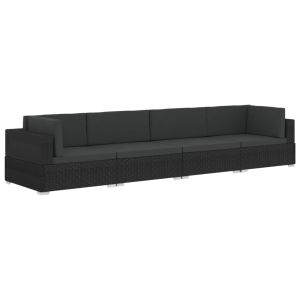 vidaXL set de sofás de jardín 4 piezas y cojines ratán sintético negro