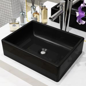 Lavabo de cerámica rectangular negro 41x30x12 cm es9189