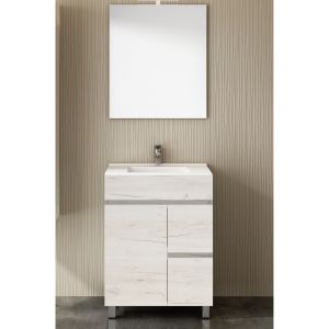 Mueble de baño isquia con lavabo y espejo 60x45cm blanco nórdico