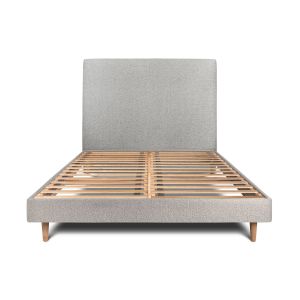 Cama de 150x190 cm con cabecero tapizado - tejido rizado - gris