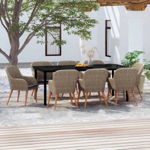 vidaXL juego de comedor de jardín 9 piezas y cojines marrón