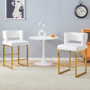 Taburete de bar pu blanco dorado set 2 asiento acolchado cocina/barra