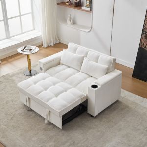 Sofá cama 2 plazas tela beige plegable usb respaldo ajustable mesa
