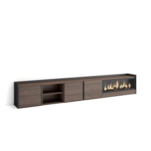 Mueble tv, 315x35x50cm, roble oscuro y negro, chimenea eléctrica xxl rf4674