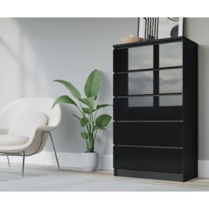 Cómoda 5 cajones - negro mate/brillante - 70 cm
