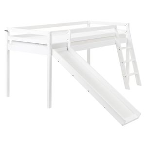 Cama de media altura madera de pino staple 90 x 200 cm con tobogán blanco