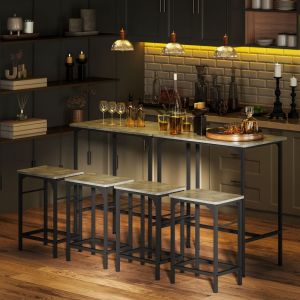 Conjunto de mesa de bar con 2 taburetes gris para cocina y comedor