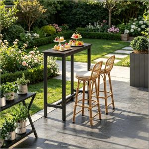 Mesa alta para cocina comedor consola madera y metal negro 100x100x40cm