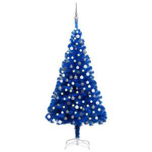 vidaXL árbol de navidad preiluminado con luces y bolas azul 150 cm