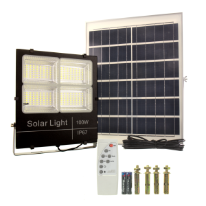 Proyector LED solar 100w panel separado bateria litio 850 lúmenes 224 LEDs
