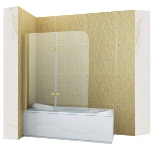 Mampara de bañera 2 hojas vidrio transparente, 100x140 cm, perfil dorado