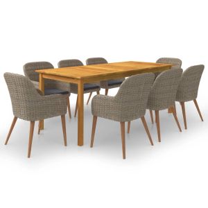 vidaXL juego de comedor para jardín de 9 piezas marrón
